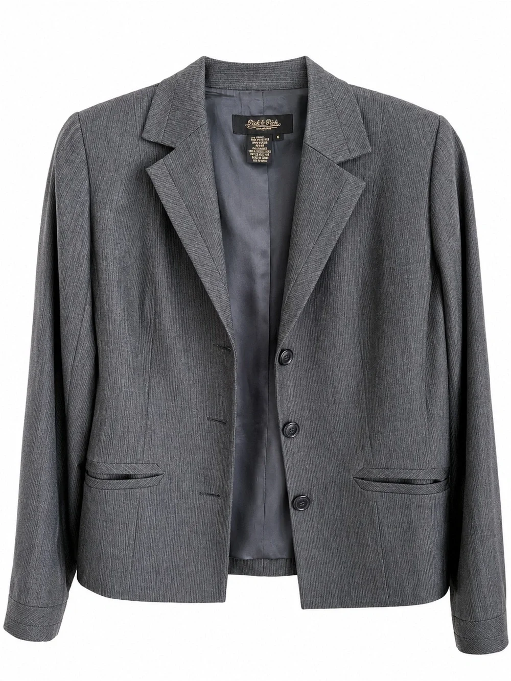 Classic Women's Gray/Blue Blazer - Tailored Three-Button Jacket Sz 6 Peck&Peck